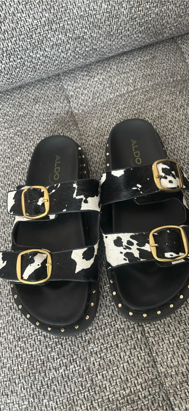 ALDO Cow Print Double Strap Slide Sandals