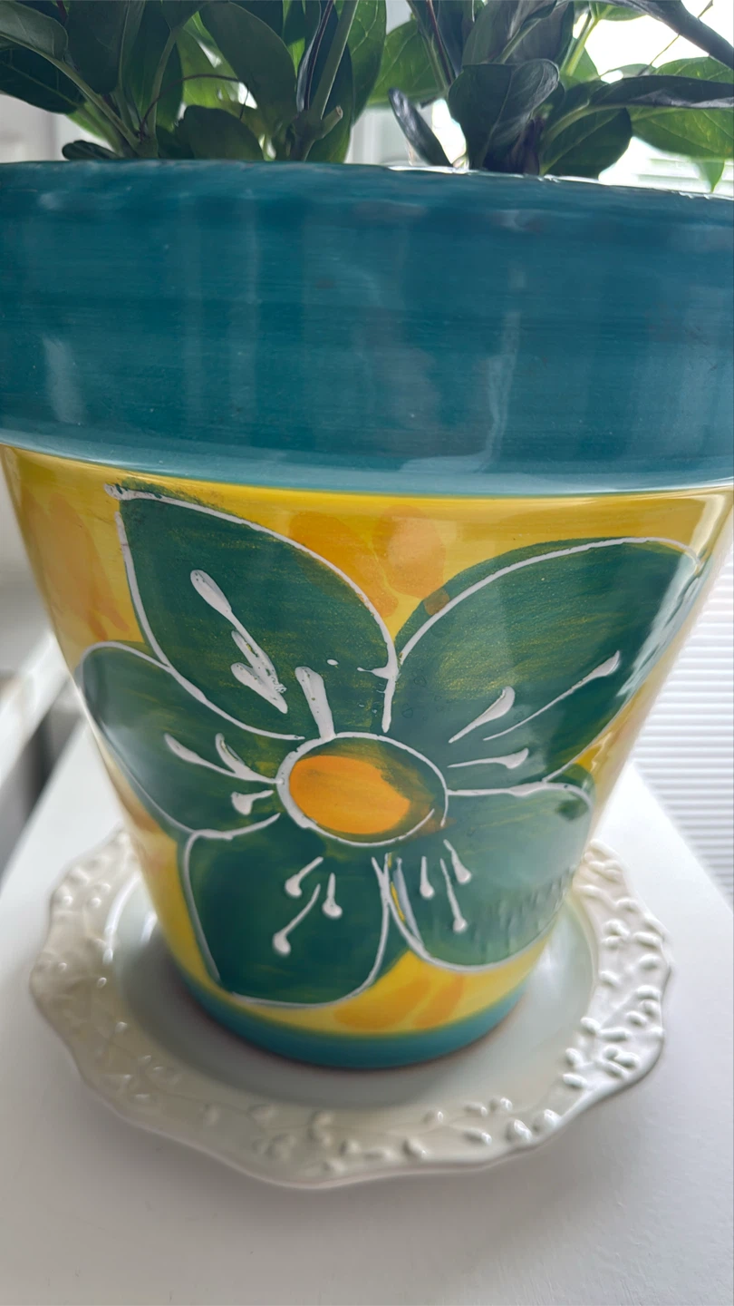 Decorative Yellow and Teal Flower Pot - photo 3