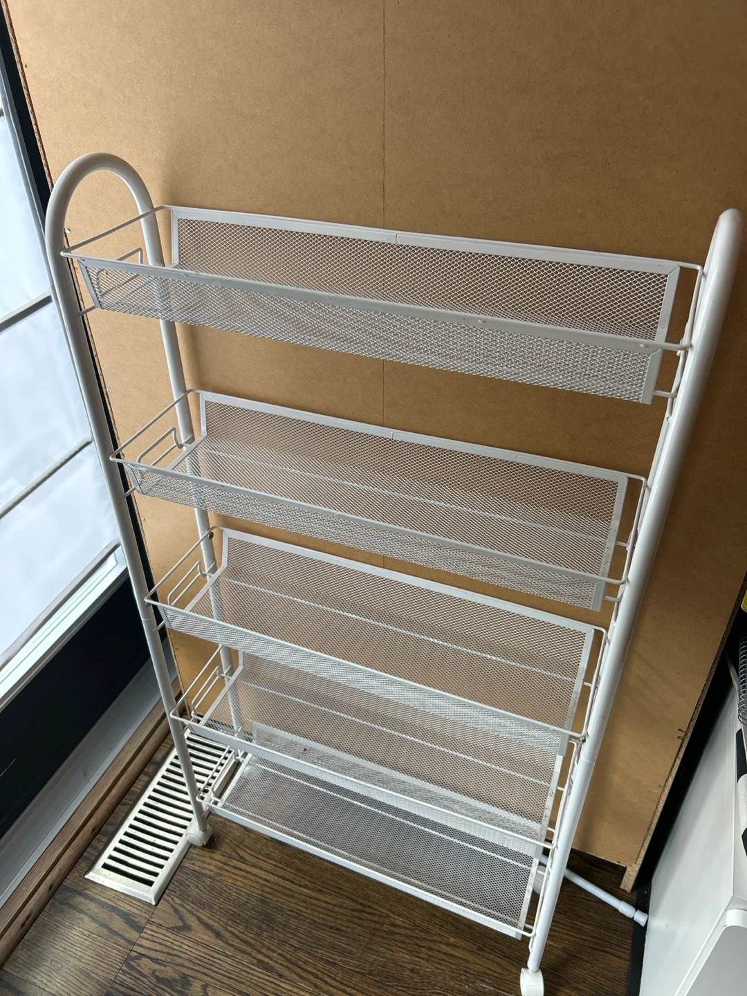 White 5-Tier Metal Mesh Storage Shelf with Wheels