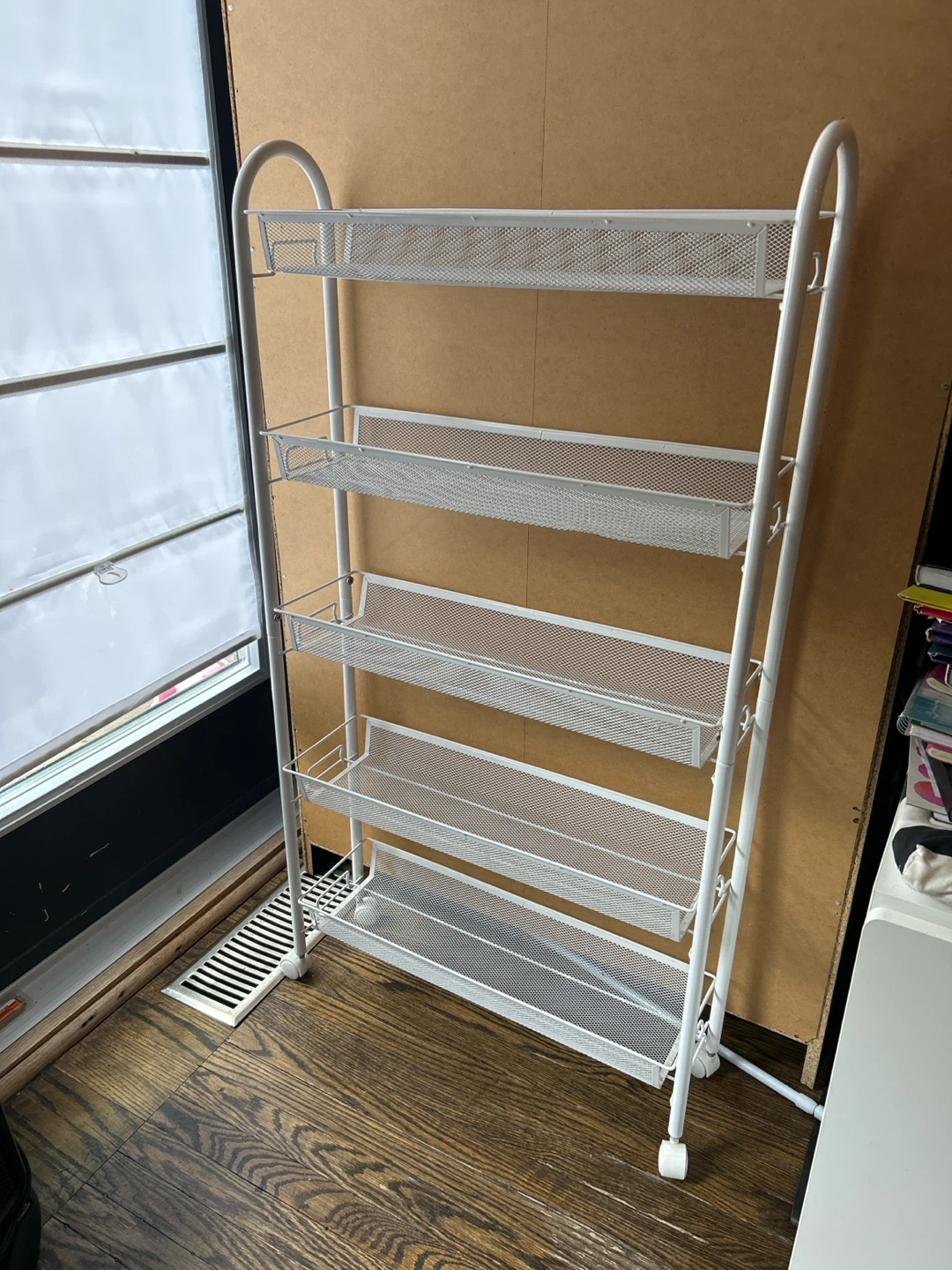 White 5-Tier Metal Mesh Storage Shelf with Wheels - photo 2