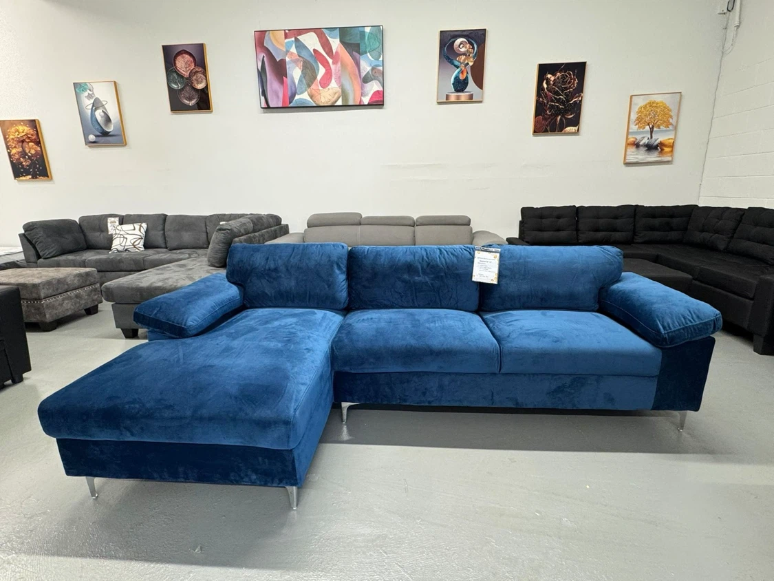 Blue Velvet Sectional Sofa