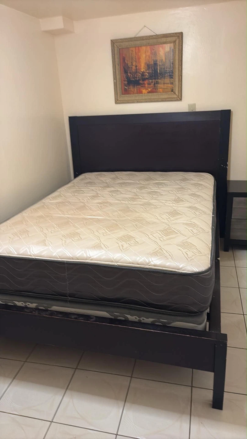 Dark Wood Platform Bed Frame with Mattress