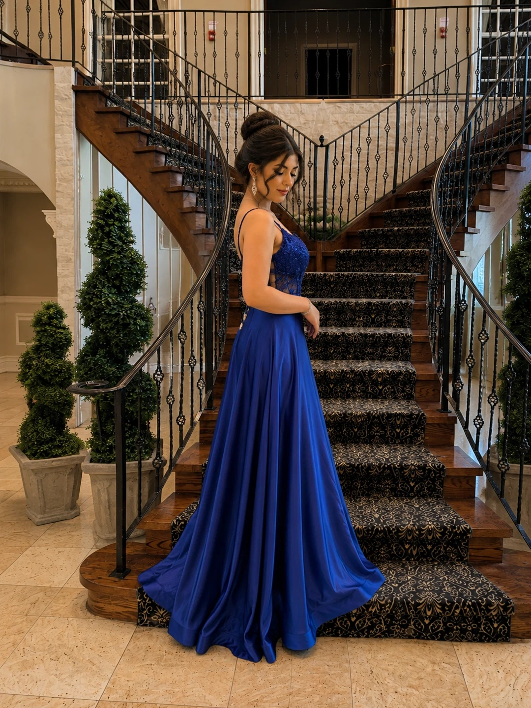 Royal Blue Lace Bodice Formal Gown
