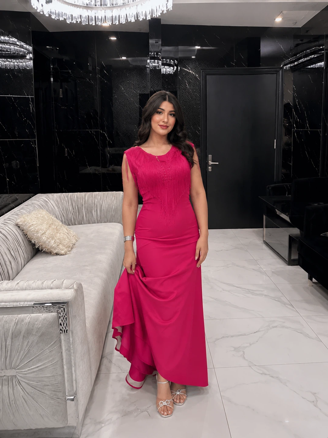 Hot Pink Fringe Gown - photo 2