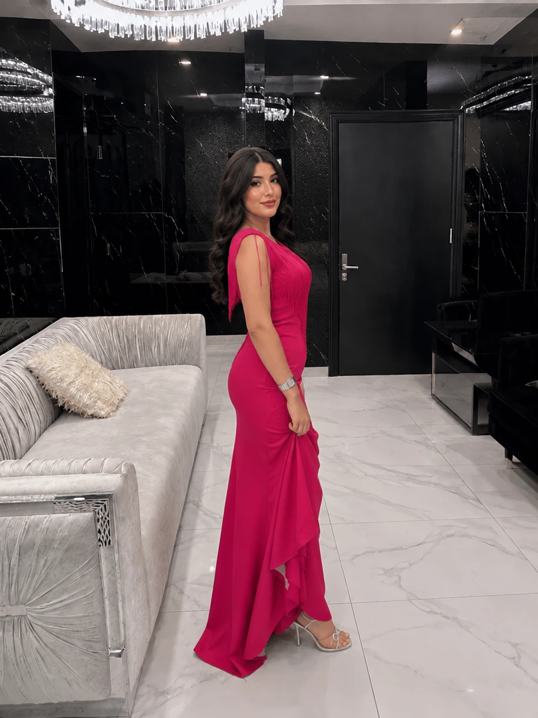 Hot Pink Fringe Gown - photo 4