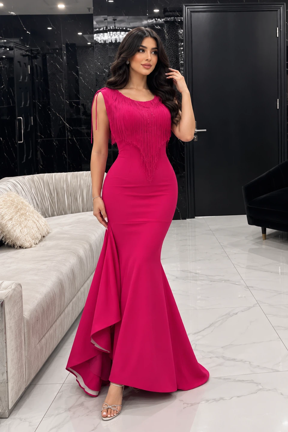 Hot Pink Fringe Gown - photo 5