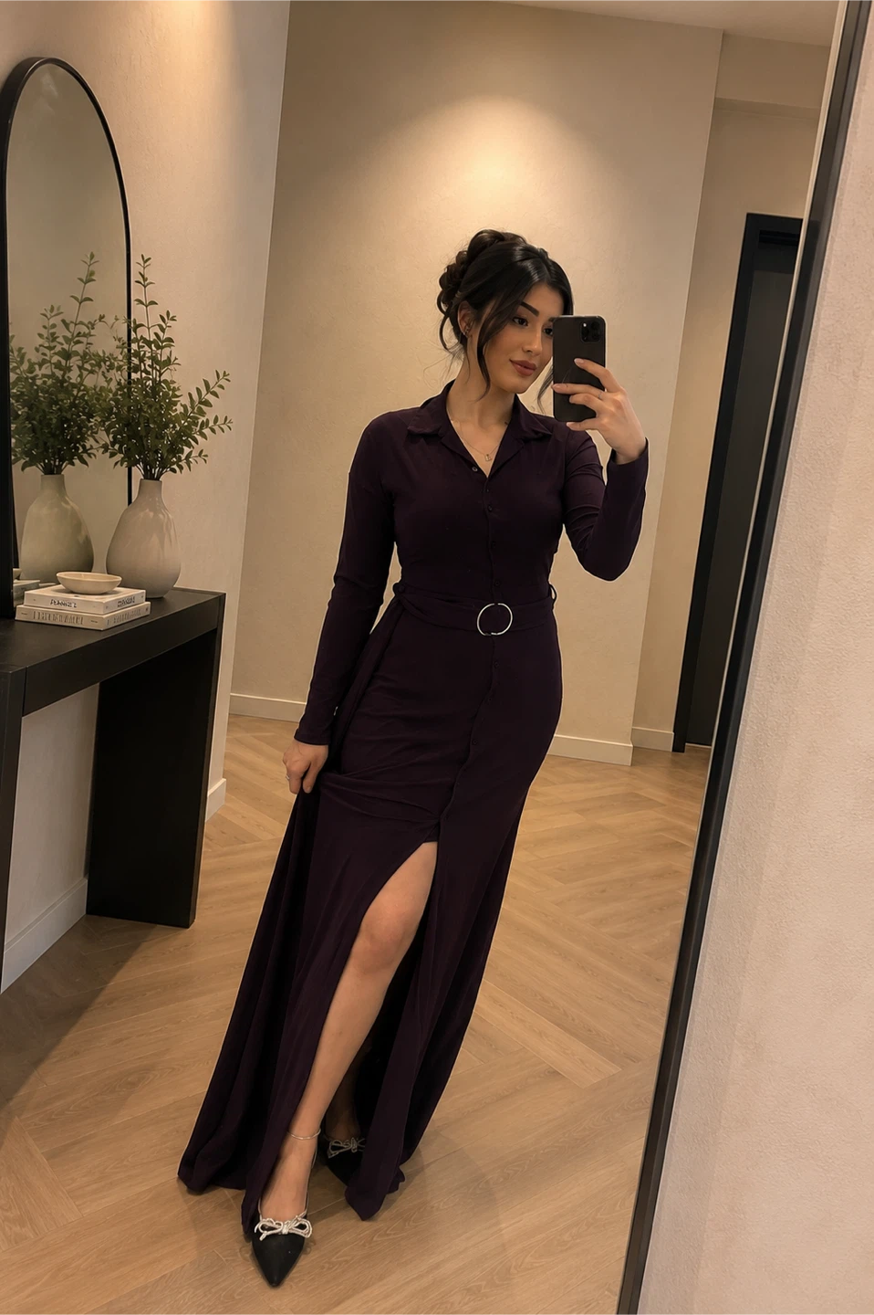 Women's Long Sleeve Maxi Dress with Slit