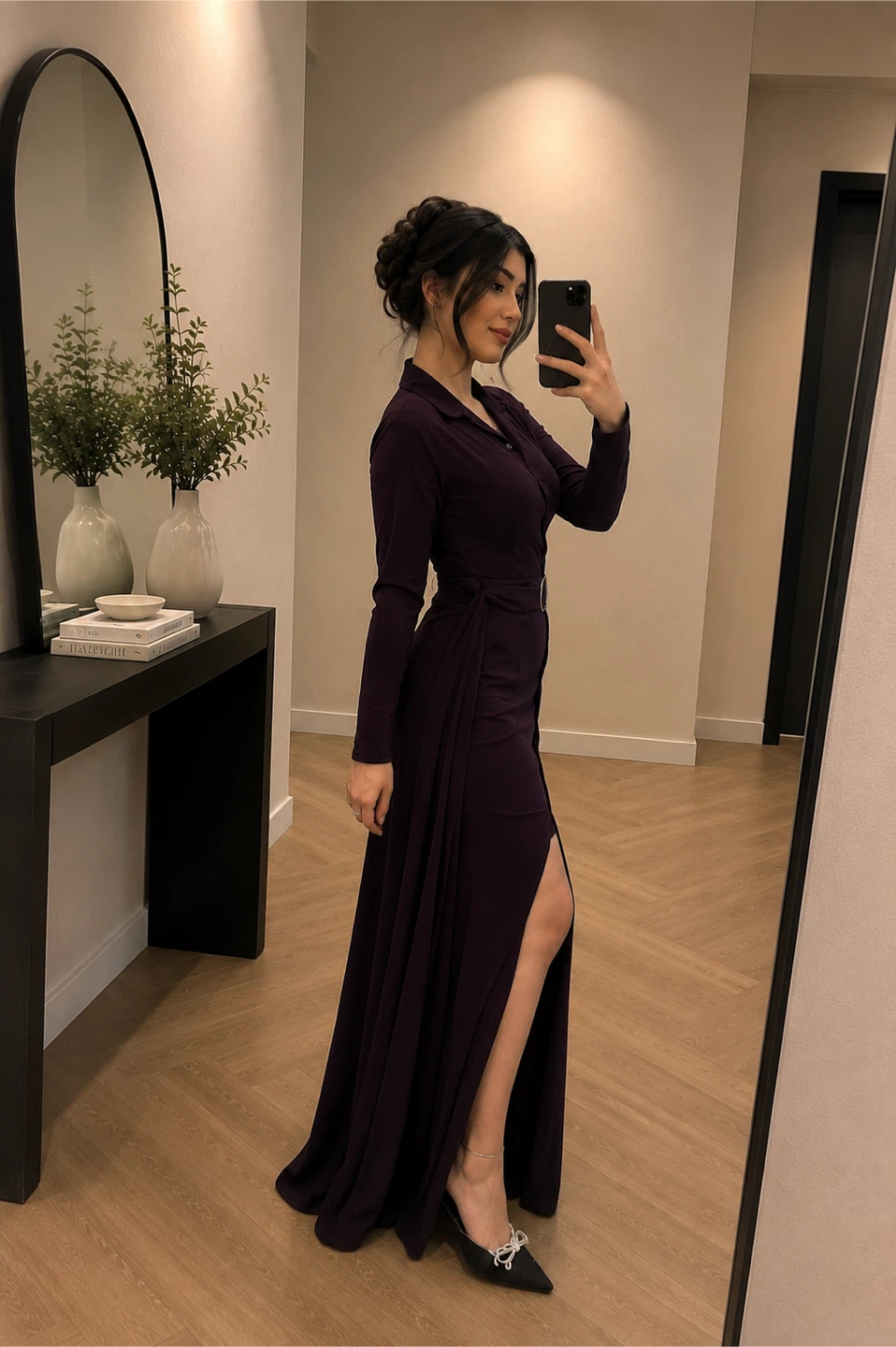 Women's Long Sleeve Maxi Dress with Slit - photo 2