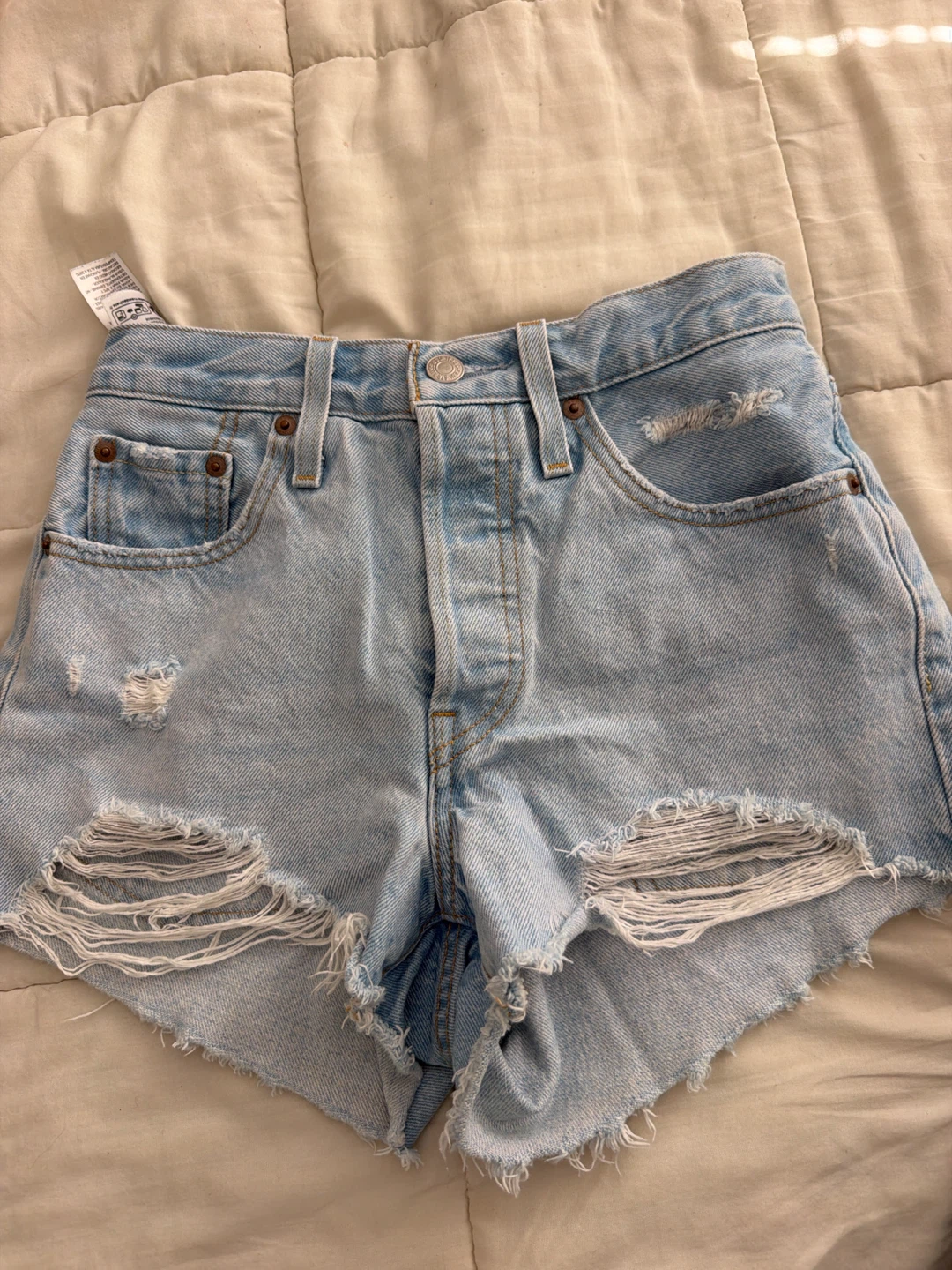 Levi's 501 Light Wash Distressed Denim Shorts Women's Size 24