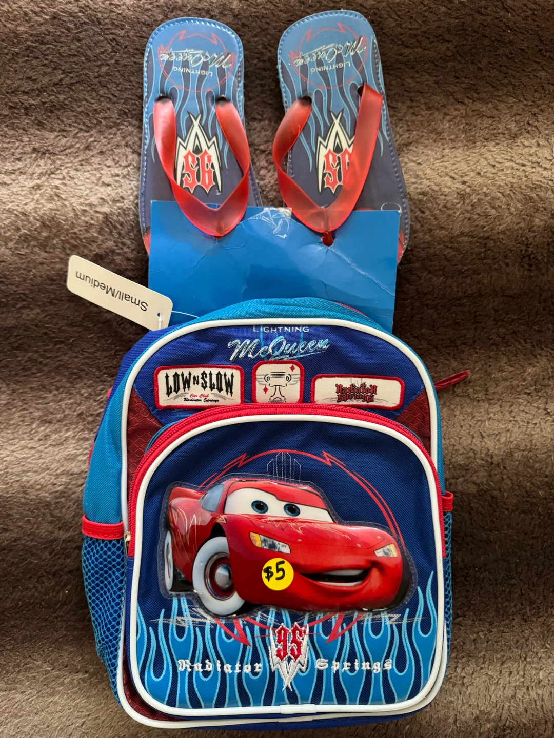 Disney Cars Lightning McQueen Backpack and Flip Flops Set