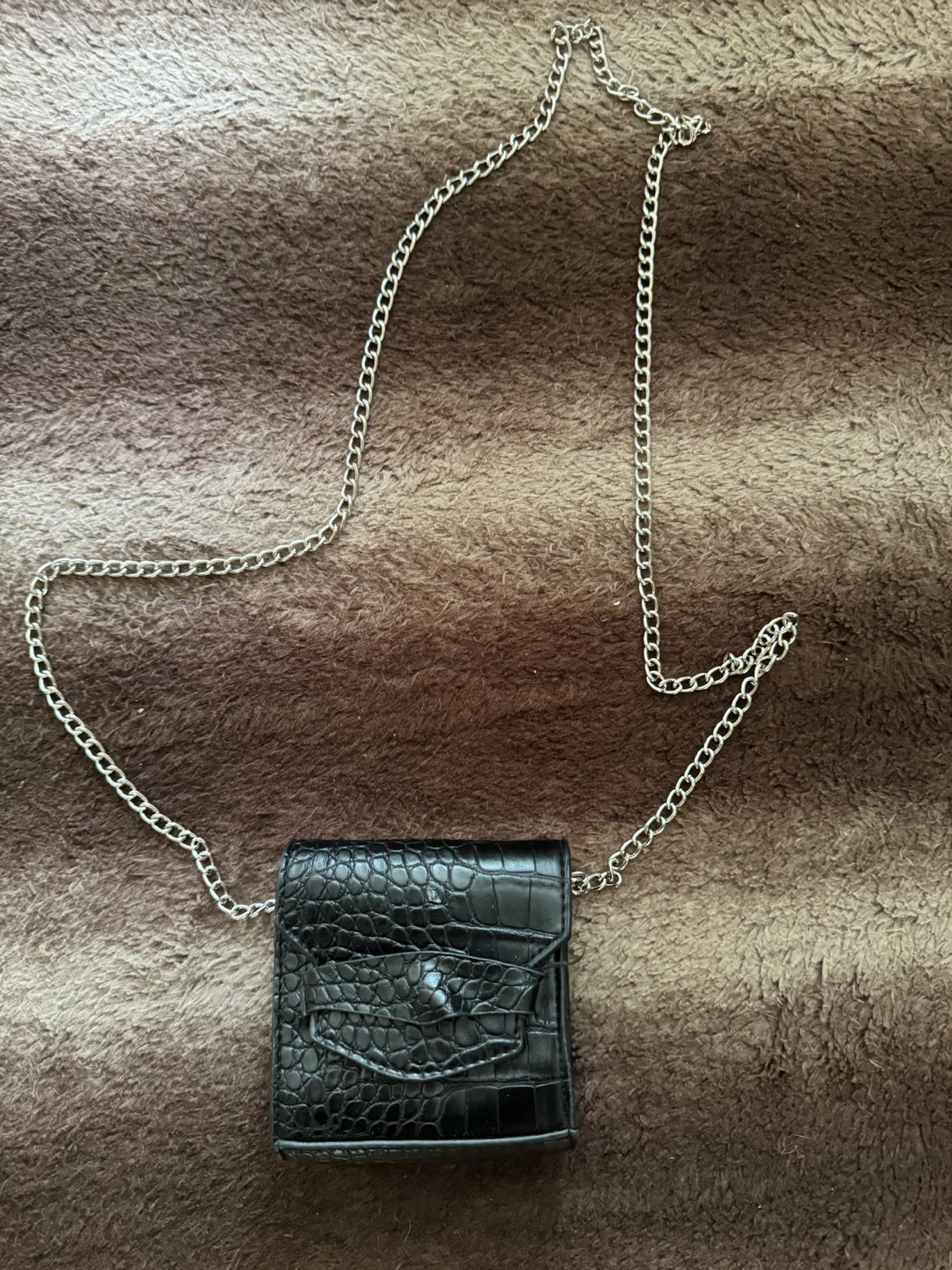 Black Crocodile Print Wallet with Chain