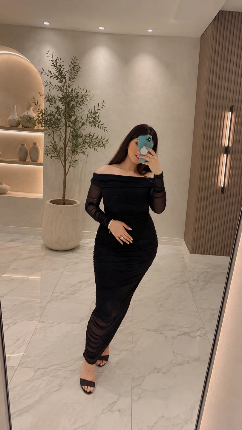 Black Off-the-Shoulder Ruched Dress