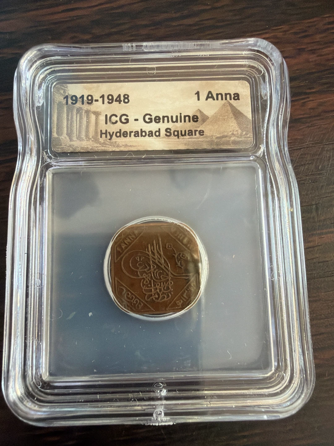 1919-1948 ICG Genuine 1 Anna Hyderabad Square Coin