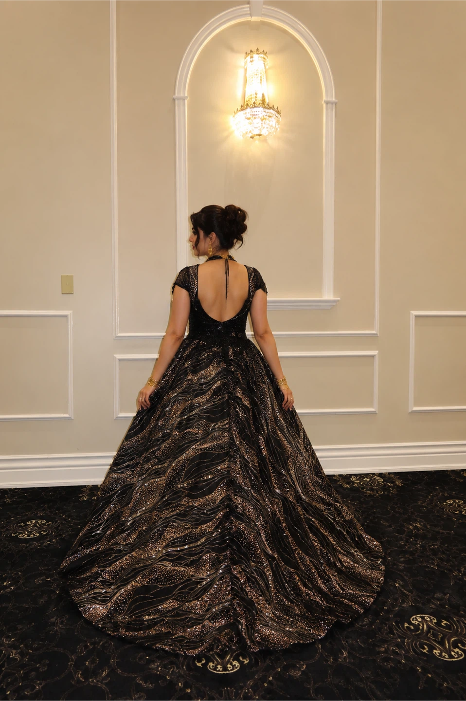 Black sequined ball gown
