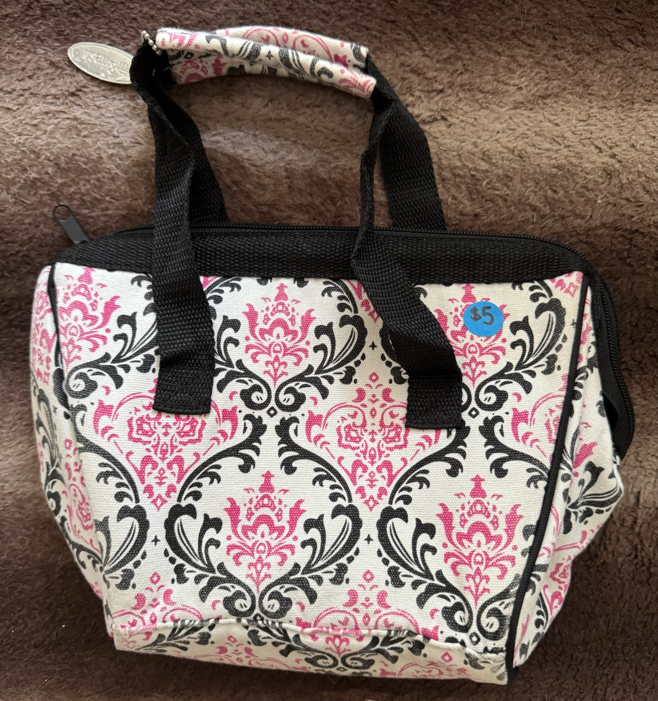 Small tote bag with damask pattern