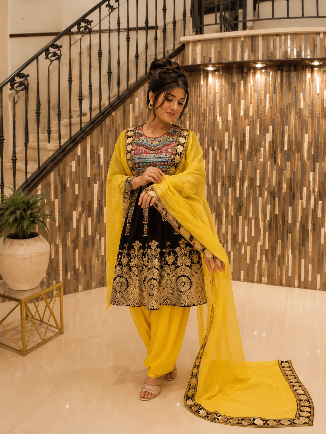 Women's Yellow and Black Traditional Outfit