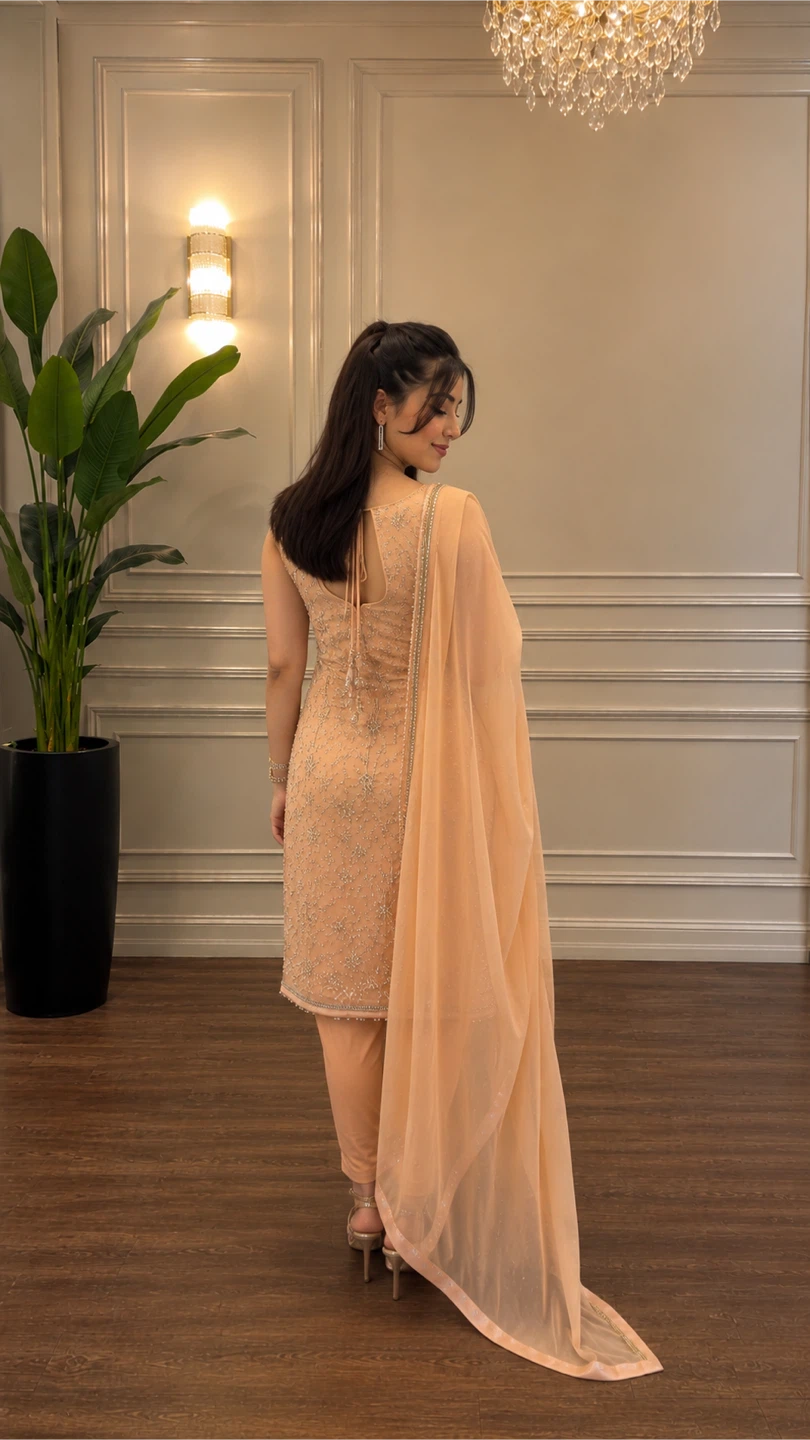 Peach Embroidered Suit with Dupatta - photo 4