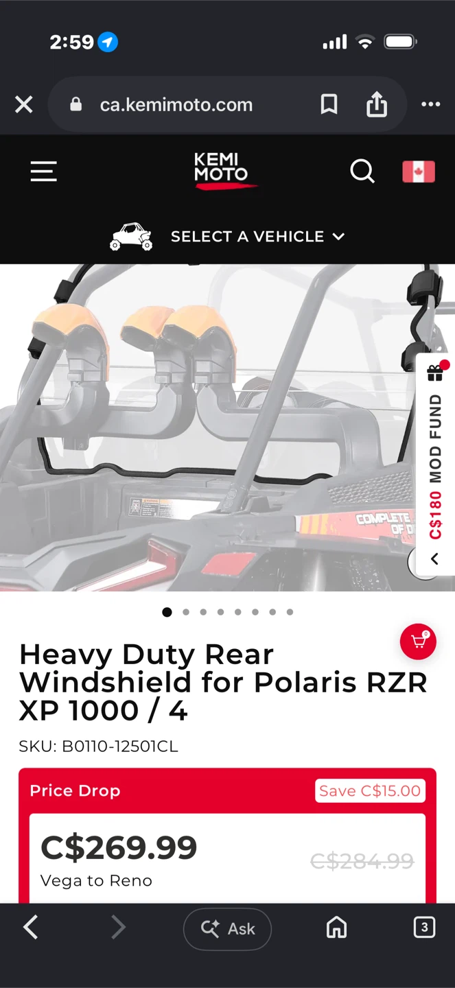Rear Windshield for Polaris RZR XP 1000 / 4 - photo 2