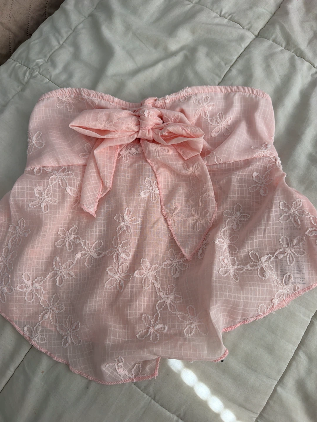 SHEIN Pink Embroidered Smocked Top