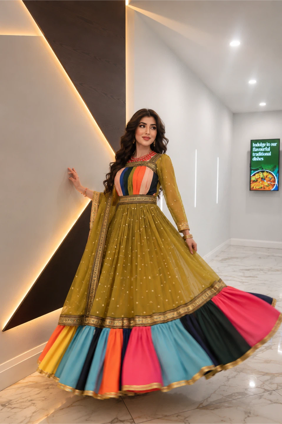 Afghan Traditional Olive Green Dress