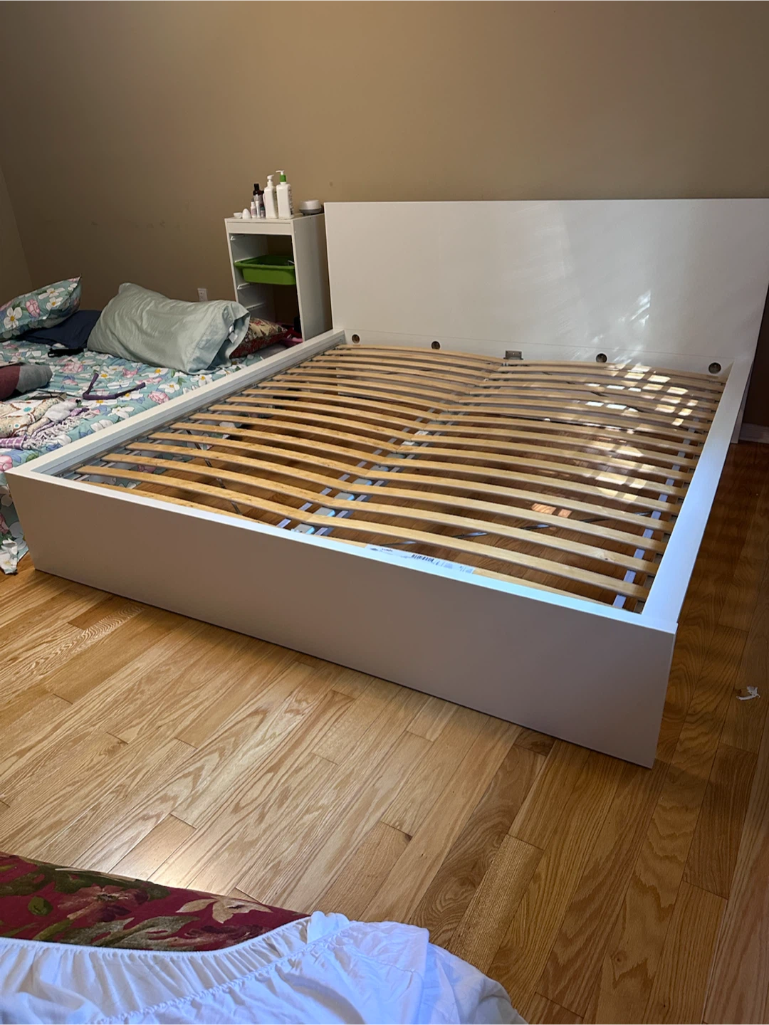 White IKEA King Platform Bed Frame with Headboard