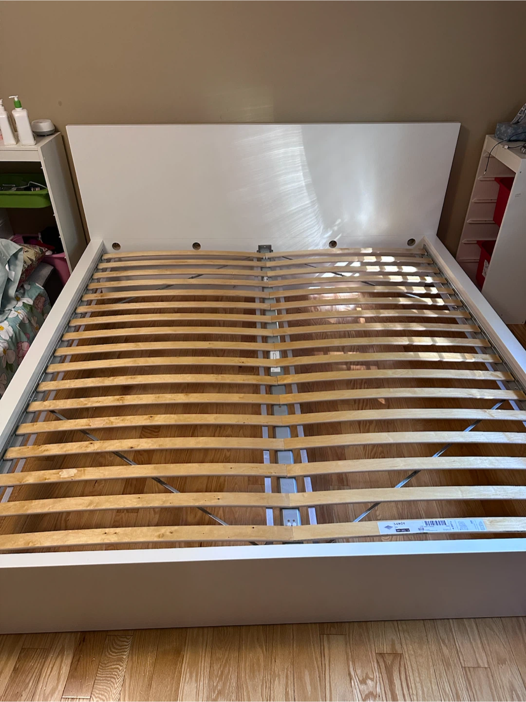 White IKEA King Platform Bed Frame with Headboard - photo 2
