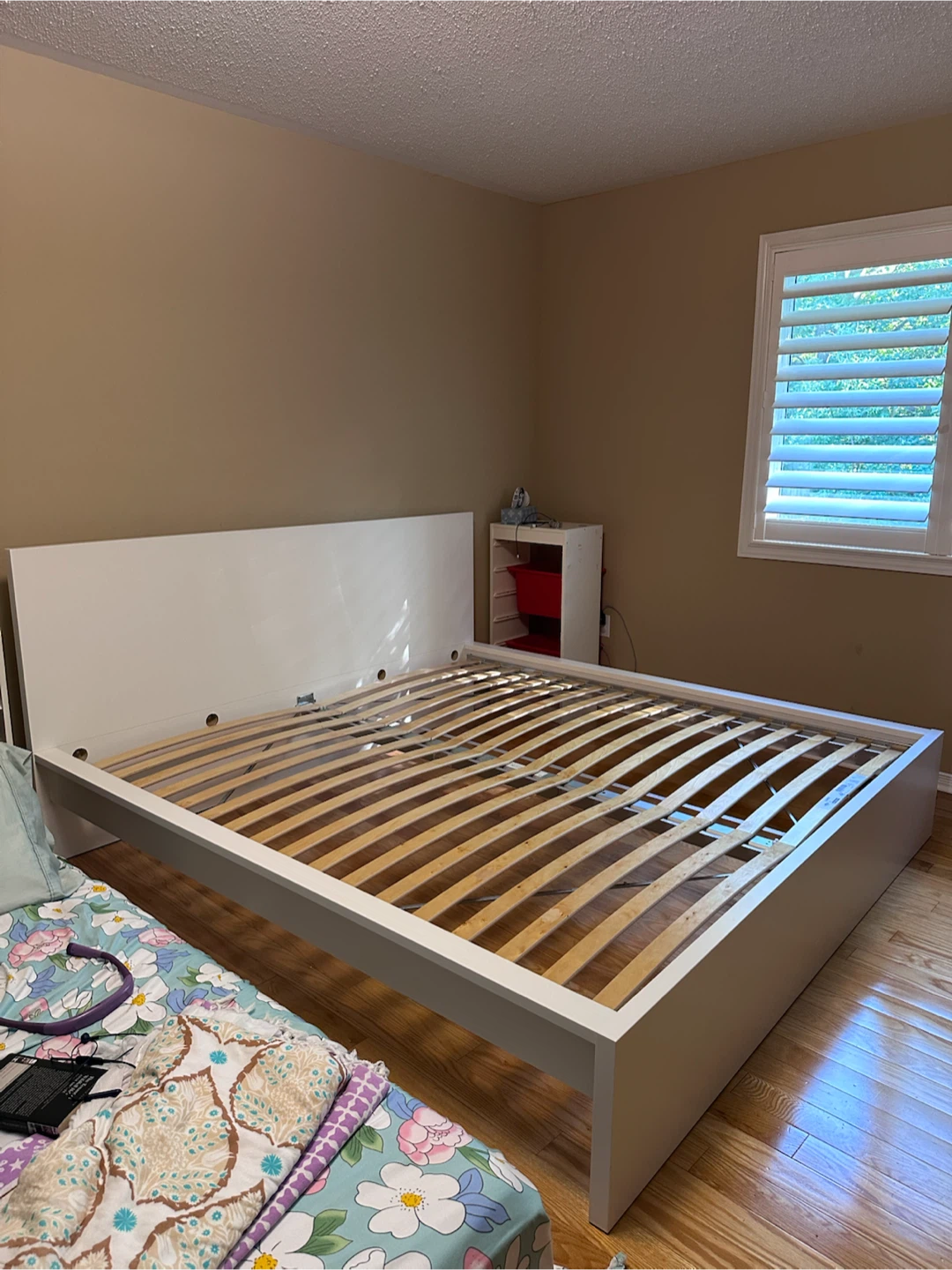 White IKEA King Platform Bed Frame with Headboard - photo 3