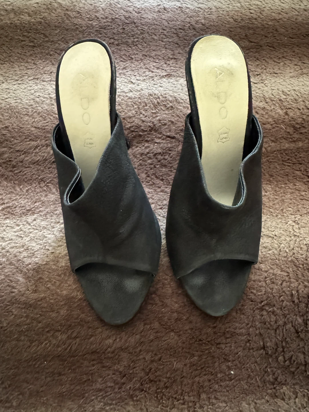 ALDO Black Suede Mule Heels Genuine Leather
