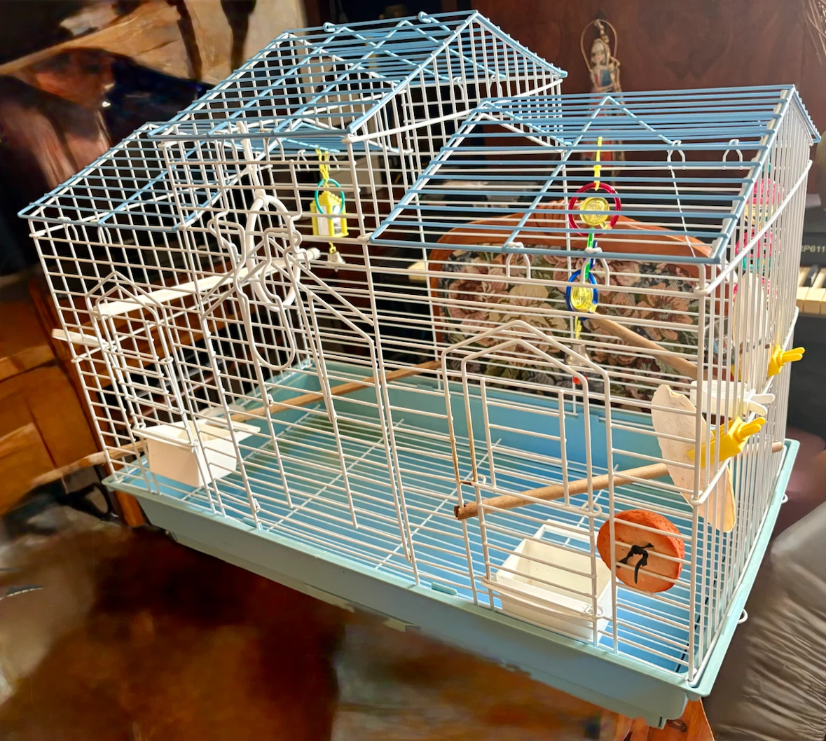 Light Blue large Bird Cage with Perches and Toys
