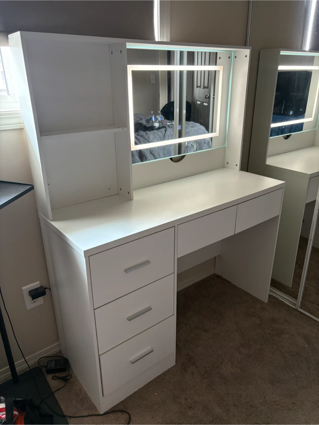 White Vanity Desk with Mirror and Lights