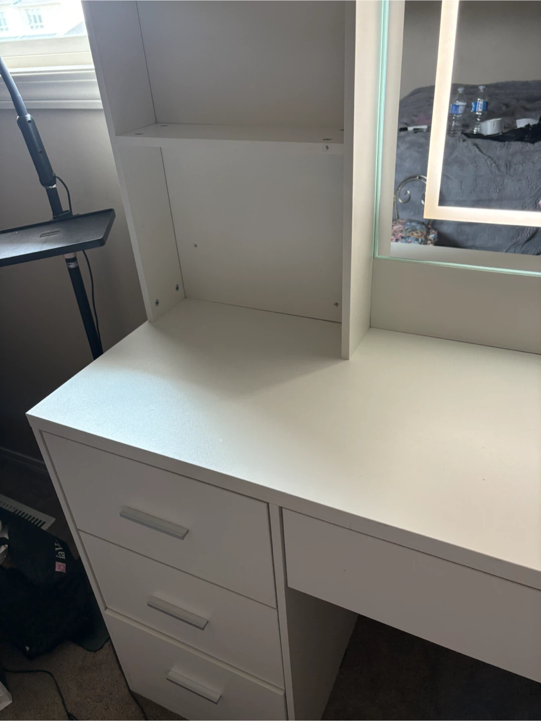 White Vanity Desk with Mirror and Lights - photo 3