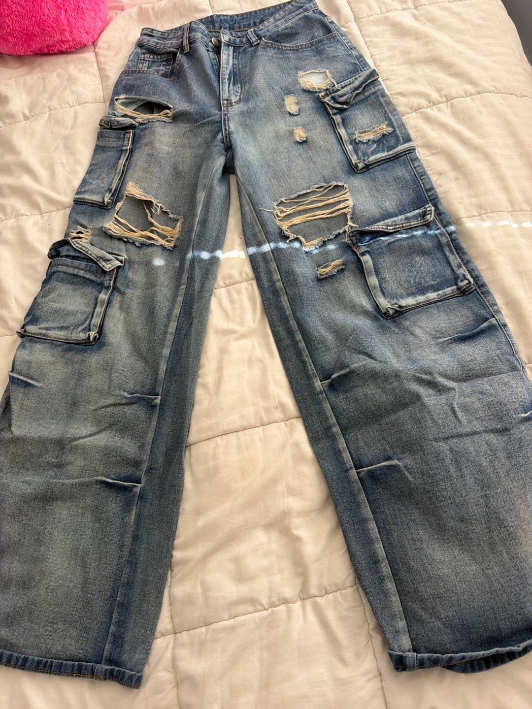 SHEIN Women's Distressed Wide Leg Cargo Jeans Size 26