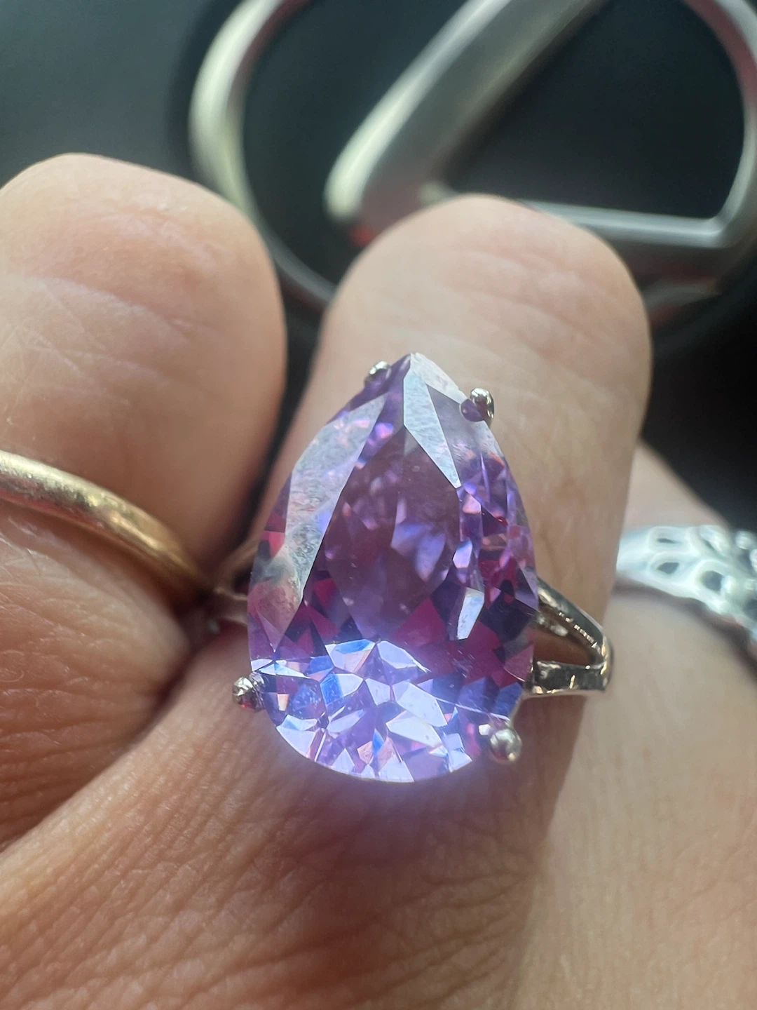 925 Pear Cut Brazilian amethyst  Ring Sterling Silver