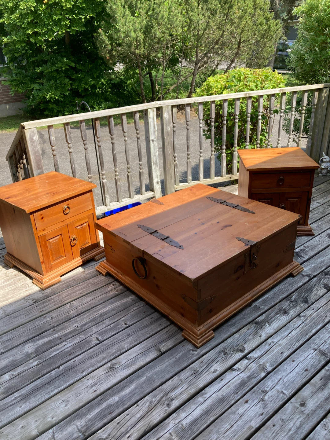 Wooden Storage Chest and Side Tables