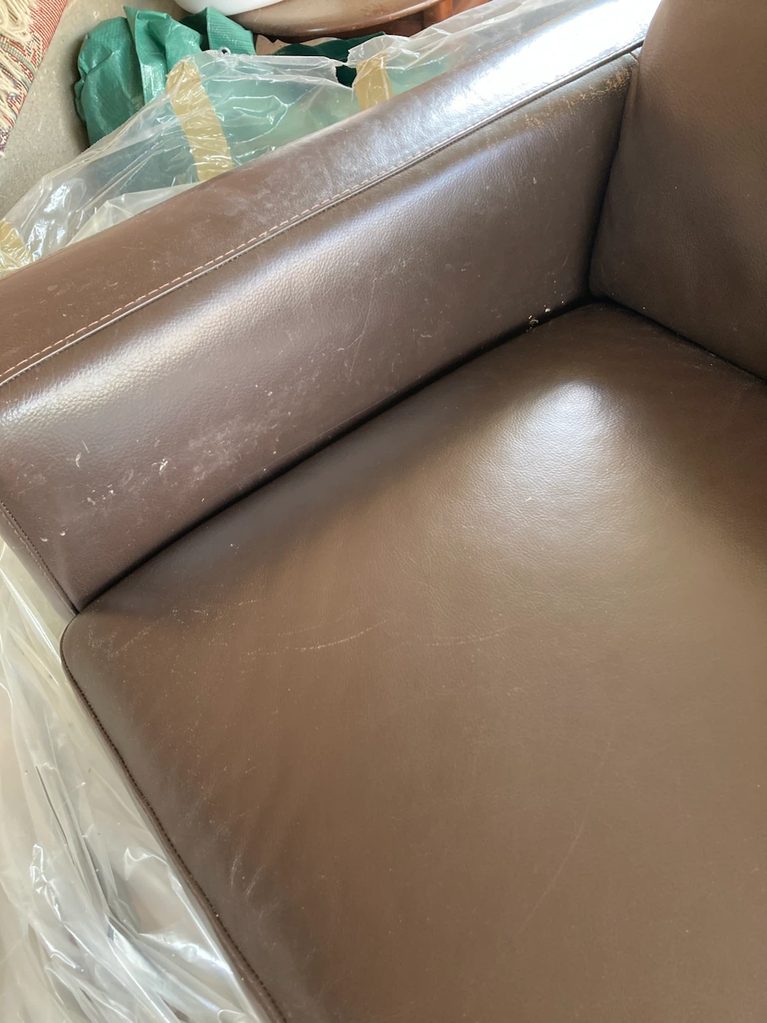 Brown Leather Loveseat Sofa - photo 2