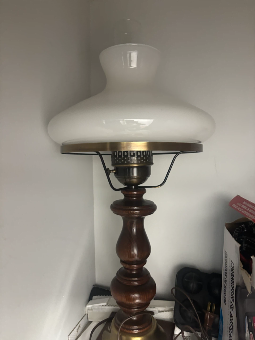Vintage Wooden Table Lamp with White Glass Shade - photo 2