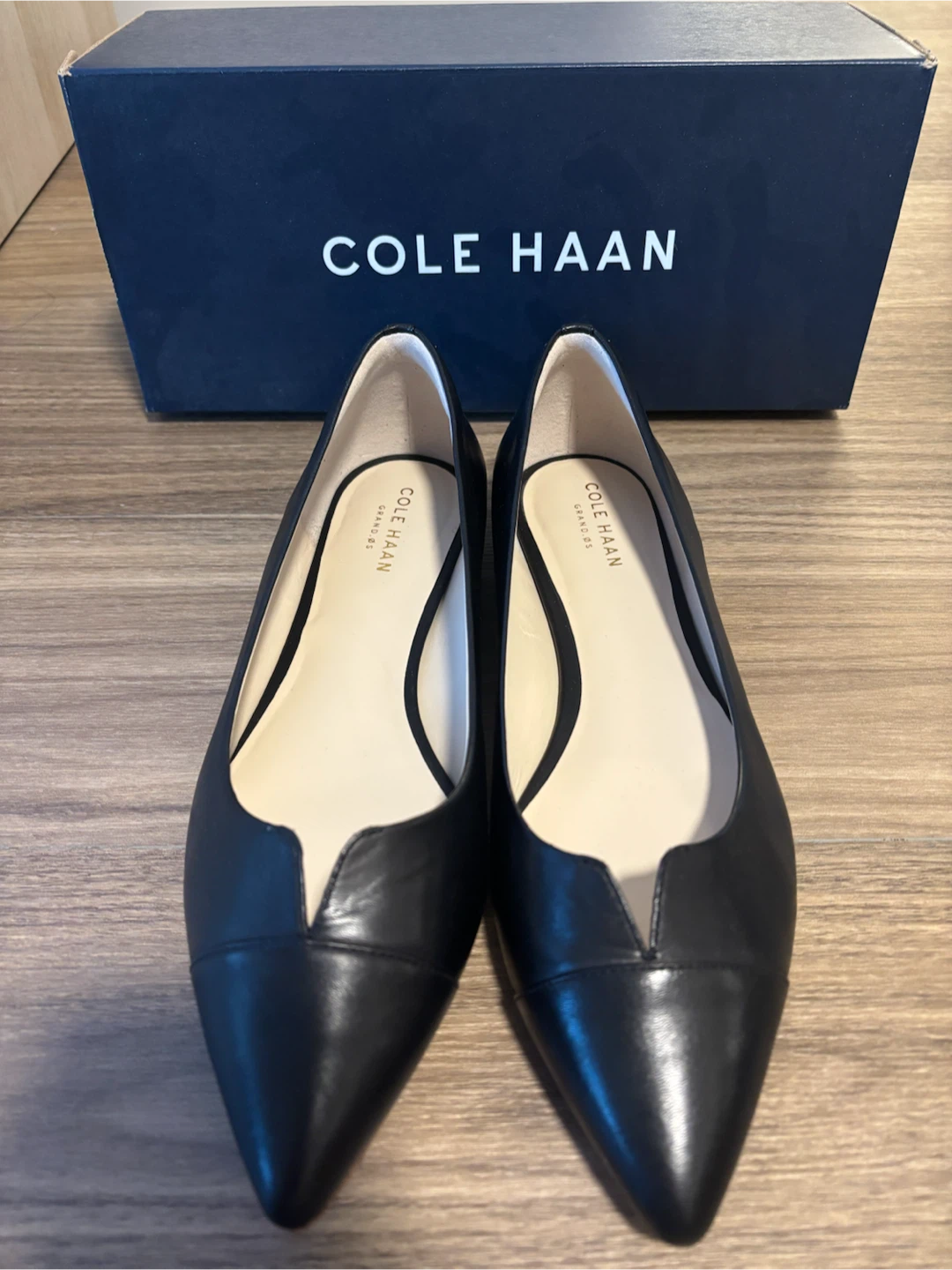Cole Haan Black Leather Pointed Toe Flats