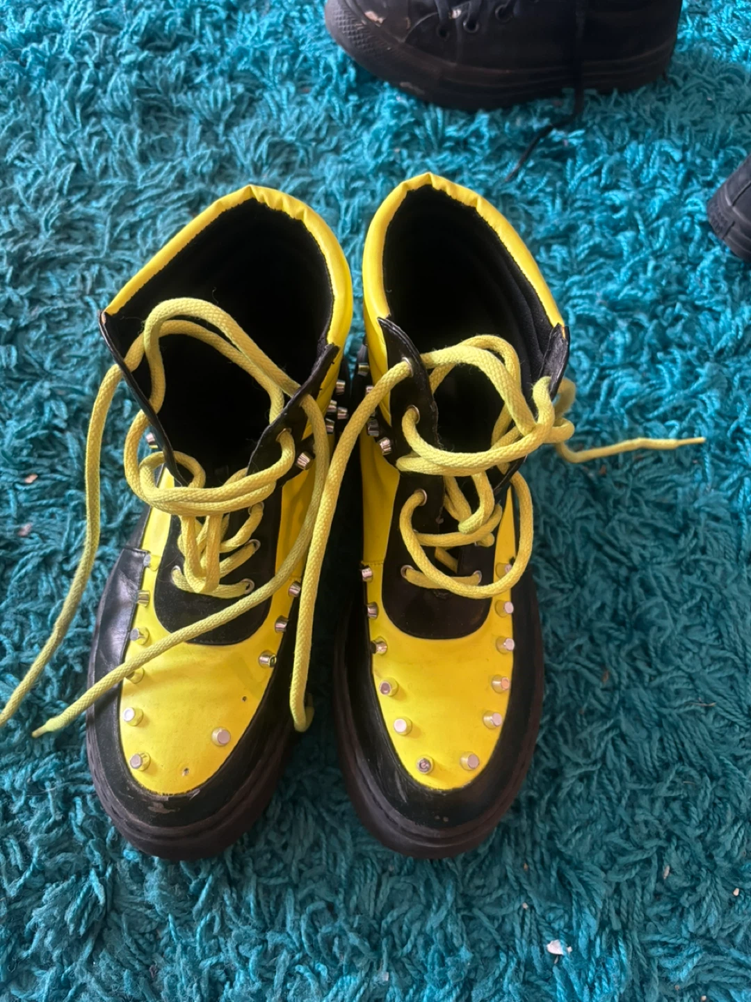 Yellow & Black Studded Platform Boots Size 9