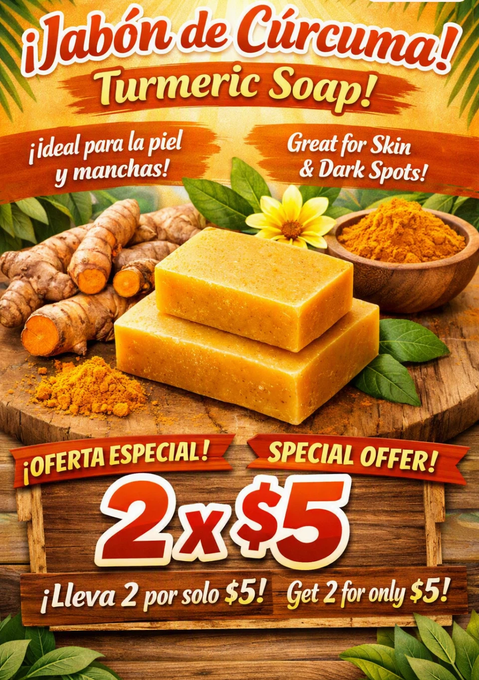 Turmeric Soap for Skin & Dark Spots , hand made/ hecho a mano