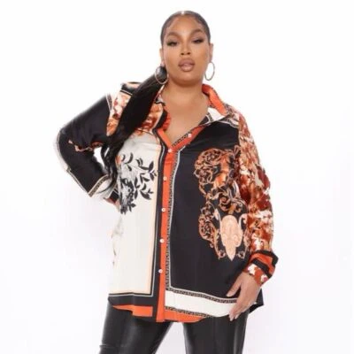 Fashion Nova XL Printed Button-Up Shirt