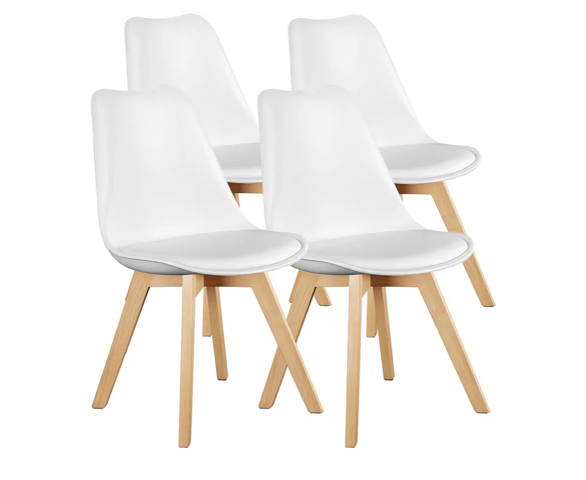 Set of 4 White Dining Chairs with Wood Legs