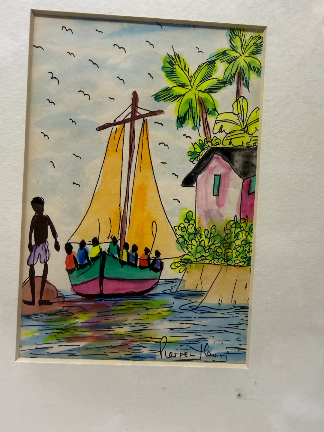 Pierre-Henri Haitian Art Painting "Boat Scene" - photo 3