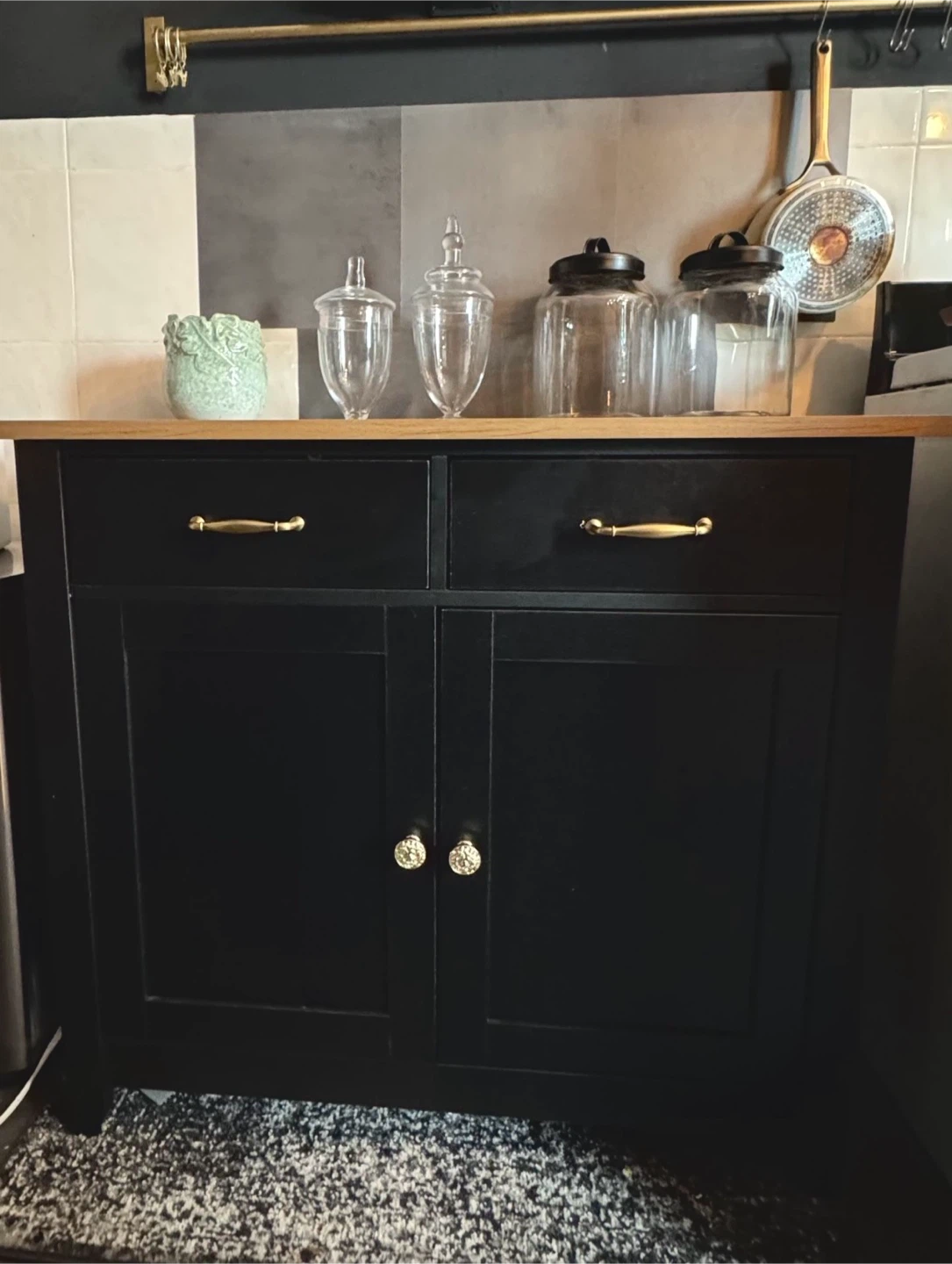 Black Two-Door Cabinet with Wood Top - photo 2