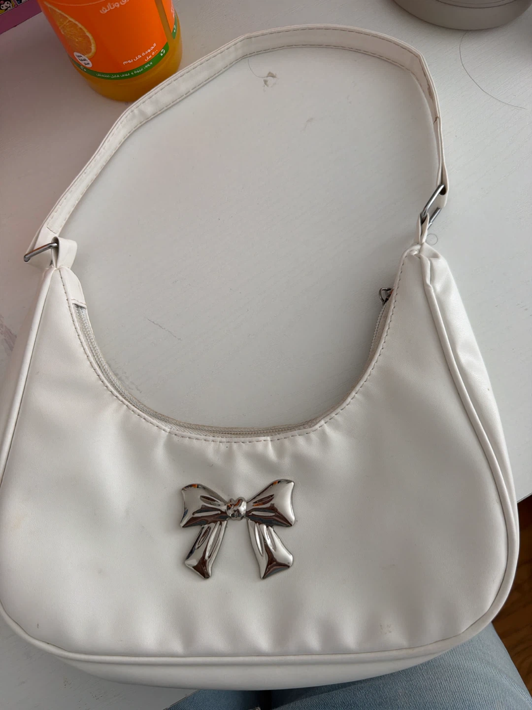 White Shoulder Bag with Bow Accent