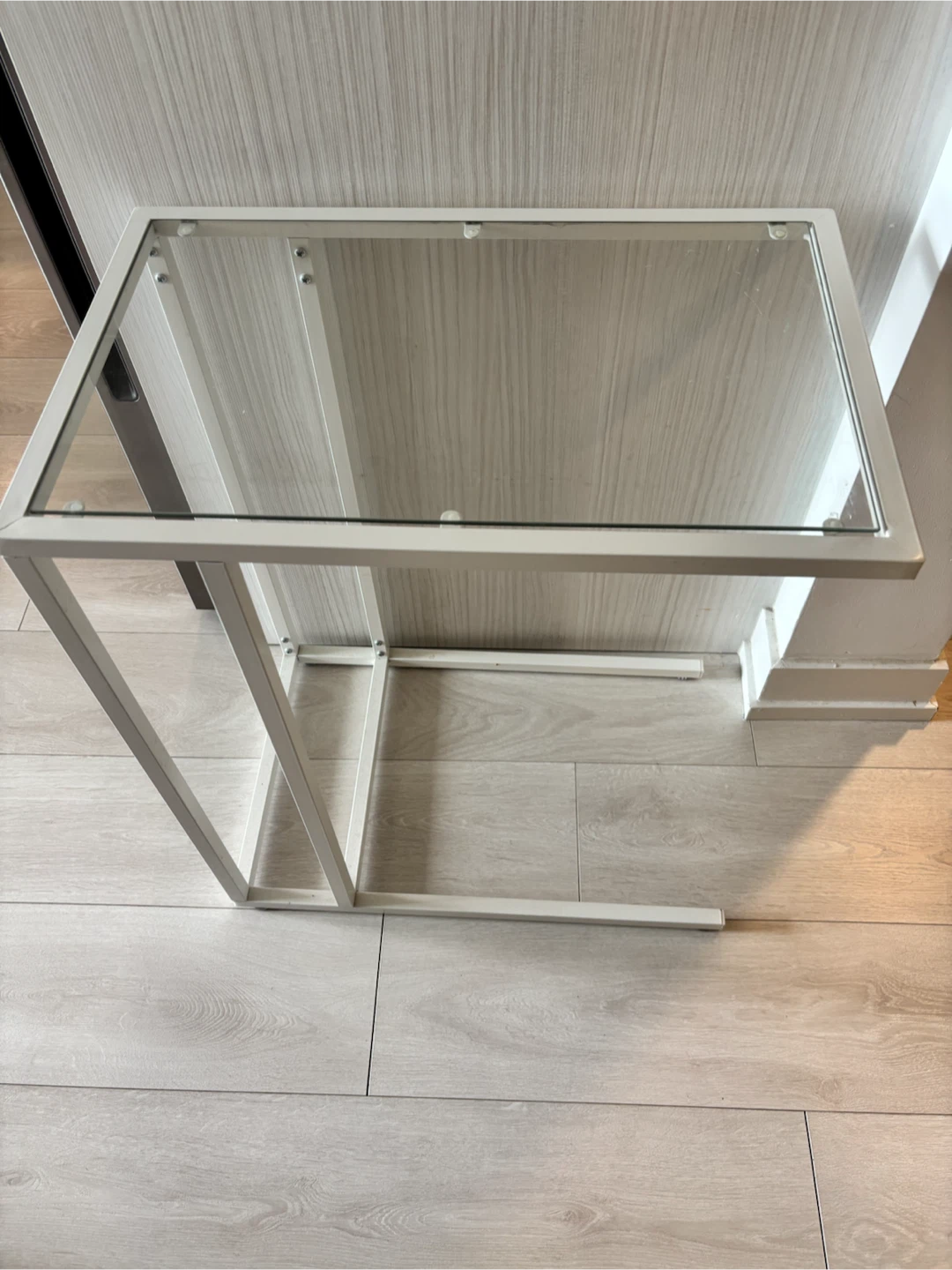 White Metal and Glass Side Table