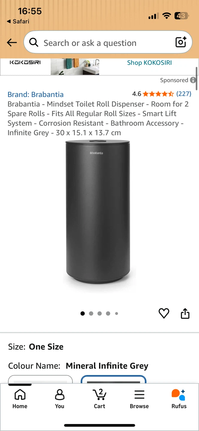 2 Brabantia Toilet Roll Storage Dispenser Lift Style