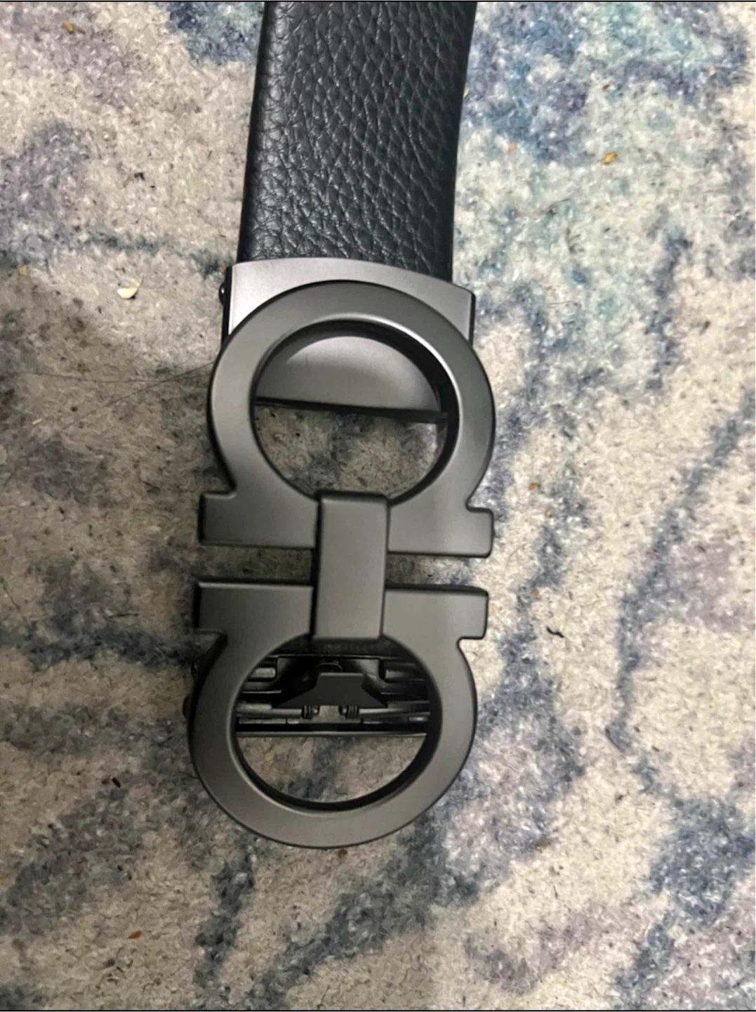 Black Leather Belt with Double G Buckle
