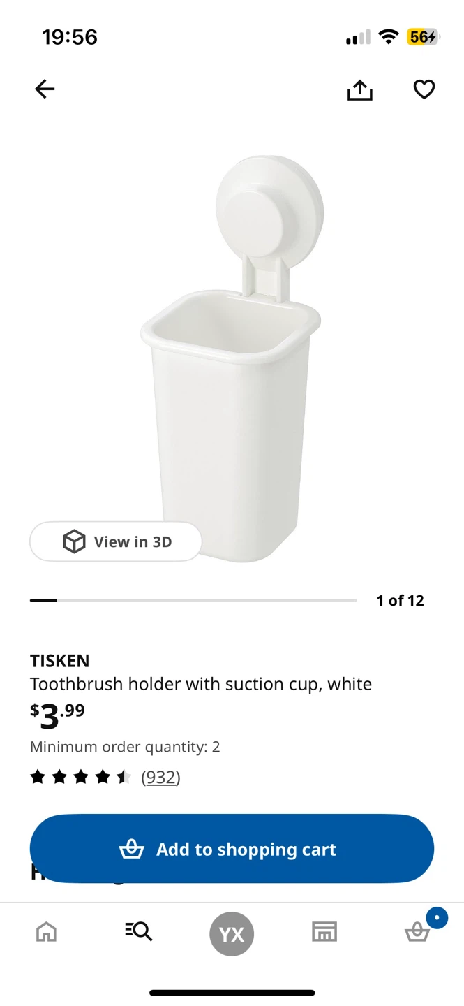 2 IKEA TISKEN Toothbrush Holder - White