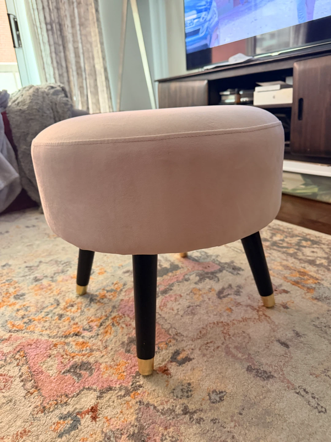 Light Pink Velvet Ottoman Stool