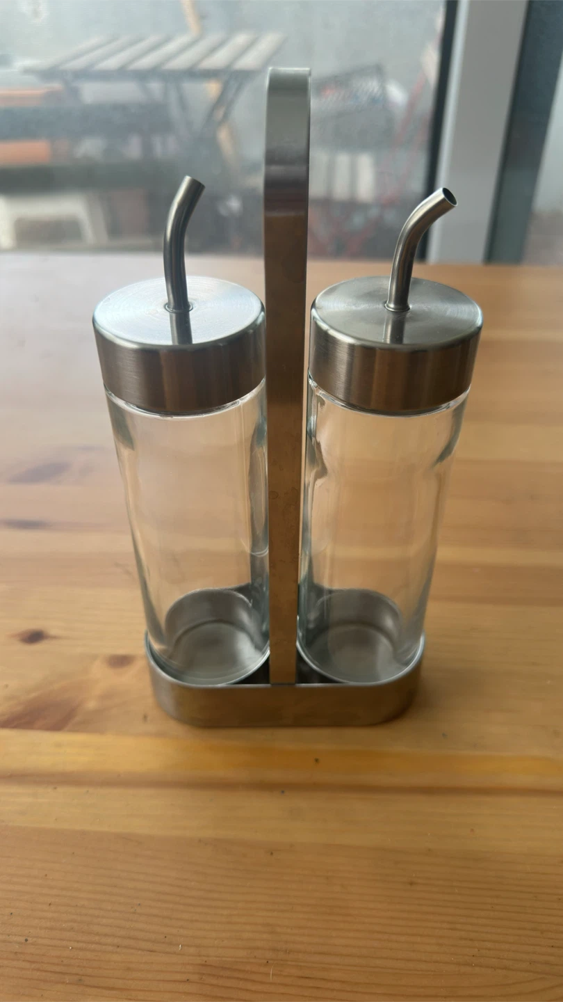 Glass Oil and Vinegar Dispenser Set with Metal Caddy